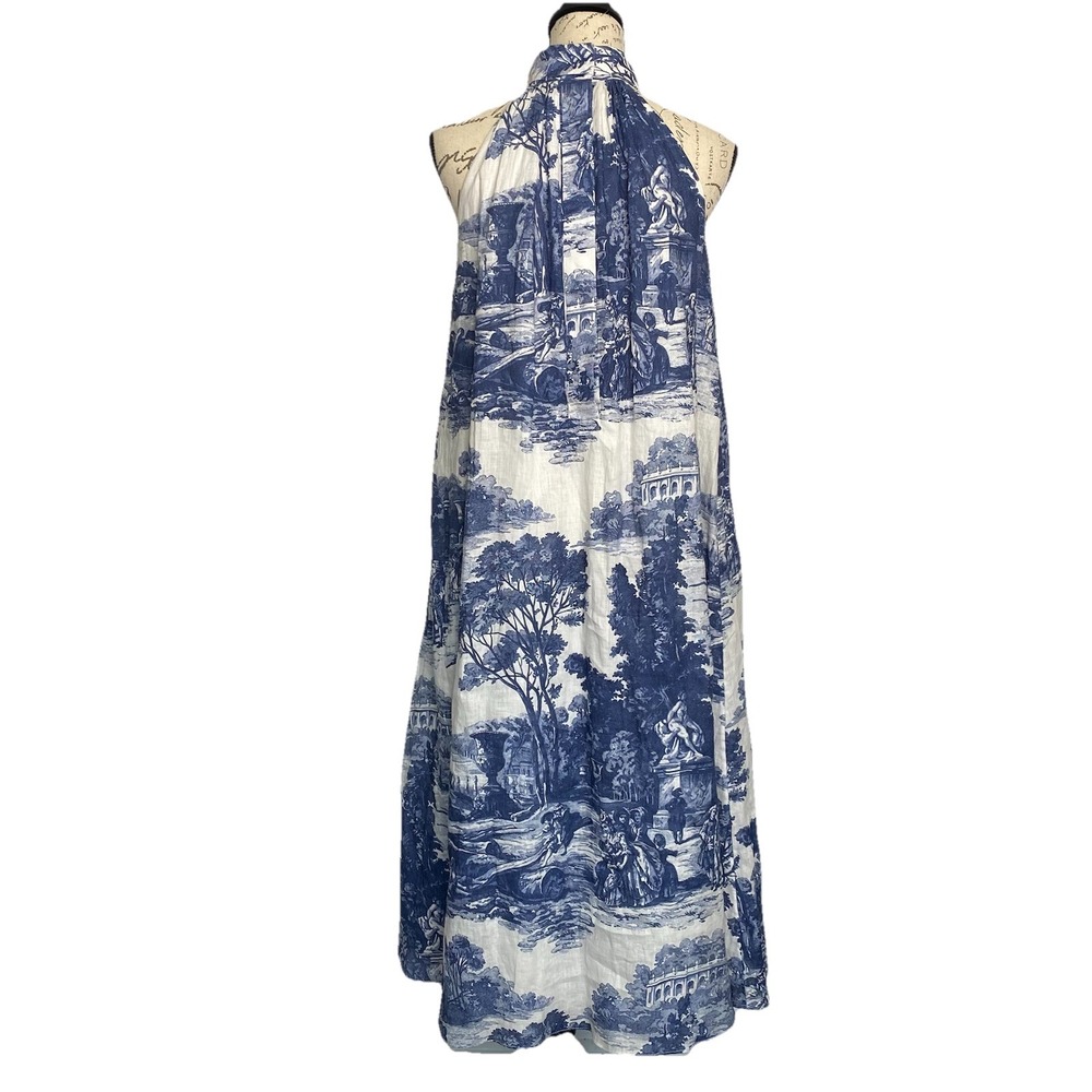 COS French Toile linen collection halterneck maxi dress white and‎ blue size 6 - Picture 4 of 13